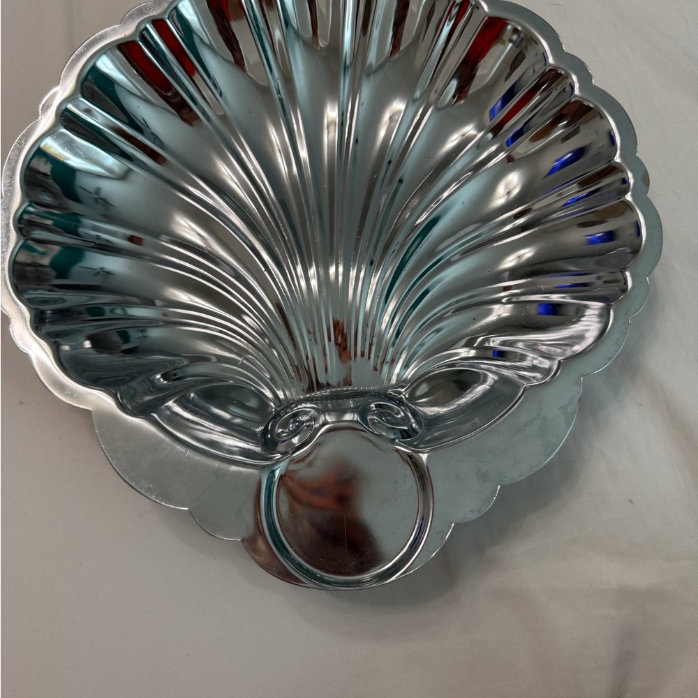 Silver Metal Large Shell-Shaped Serving Tray